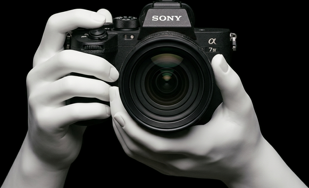 Hände halten eine Sony-Kamera